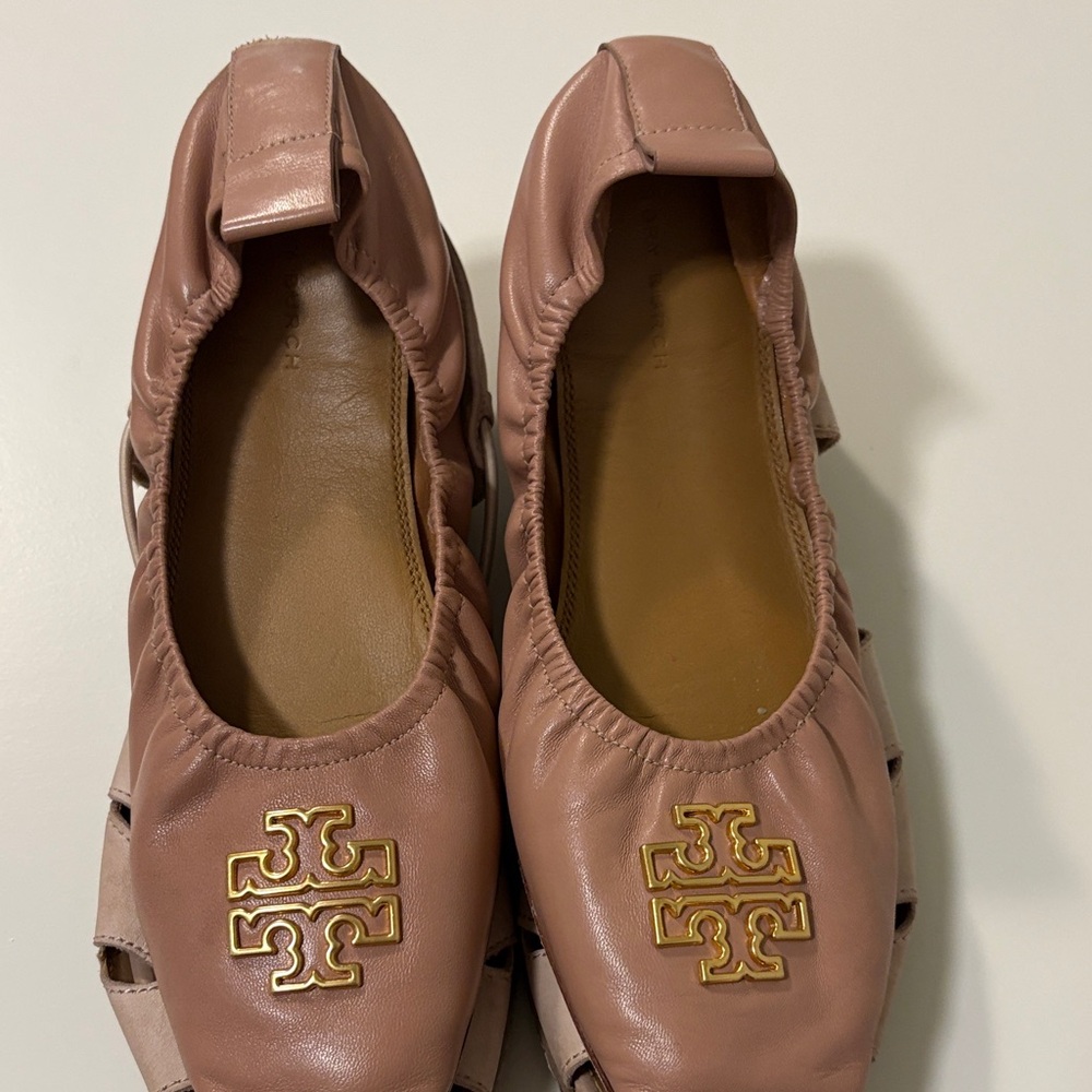 Tory Burch Mauve Leather Logo Ballet Flats